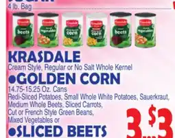 Bravo Supermarkets KRASDALE GOLDEN CORN 14.75-15.25 Oz., SLICED BEETS 14.5-15 OZ. CAN offer