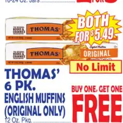 Bravo Supermarkets THOMAS' 6 PK. ENGLISH MUFFINS offer