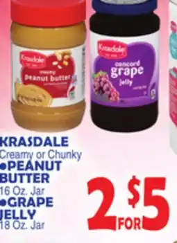 Bravo Supermarkets KRASDALE PEANUT BUTTER, GRAPE JELLY 18 Oz. Jar offer