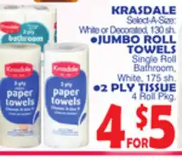 Bravo Supermarkets KRASDALE JUMBO ROLL TOWELS, 2 PLY.TISSUE offer