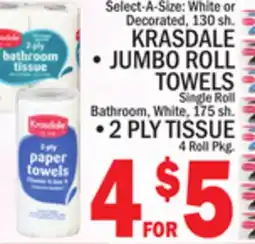 C Town KRASDALE JUMBO ROLL TOWELS, 2 PLY TISSUE 4 Roll Pkg offer