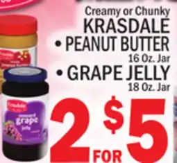 C Town KRASDALE PEANUT BUTTER, GRAPE JELLY 18 Oz. Jar offer