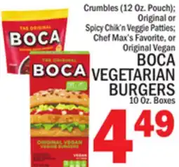 C Town BOCA VEGETARIAN BURGERS 10 Oz. Boxes offer