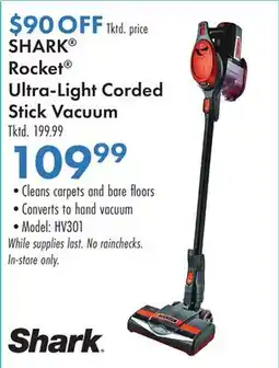 Boscov's SHARK Rocket Ultra-Light Corded Stick Vacuum offer