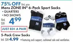 Boscov's Mens ZONE IN 6-Pack Sport Socks offer