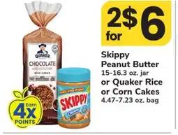 ACME Skippy Peanut Butter 15-16.3 oz. jar or Quaker Rice or Corn Cakes 4.47-7.23 oz. bag offer