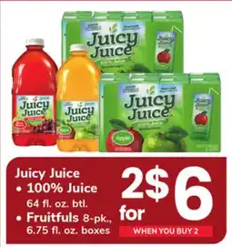 ACME Juicy Juice 100% Juice 64 fl. oz. btl., Fruitfuls 8-pk., 6.75 fl. oz. boxes offer