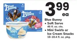 ACME Blue Bunny Soft Serve 46 fl. oz. ctn., Mini Swirls or Ice Cream Snacks 18-18.4 fl. oz. pkg offer