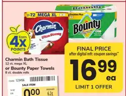 ACME Charmin Bath Tissue 12 ct. mega XL or Bounty Paper Towels 8 ct. double rolls offer