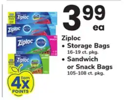 ACME Ziploc Storage Bags 16-19 ct. pkg. Sandwich or Snack Bags 105-108 ct. pkg offer