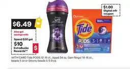 CVS Tide PODS 12-16 ct., liquid 34 oz, Gain flings! 14-16 ct., beads 5 oz or Downy beads 5-5.9 oz offer