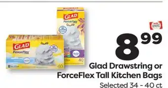 Weis Markets Glad Drawstring or ForceFlex Tall Kitchen Bags offer