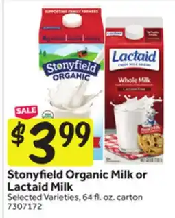 Stop&Shop Stonyfield Organic Milk or Lactaid Milk offer