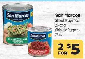 Tony’s Fresh Market San Marcos Sliced Jalapeños 26 oz or Chipotle Peppers 7.5oz offer