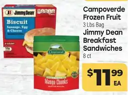 Tony’s Fresh Market Campoverde Frozen Fruit 3 Lbs Bag Jimmy Dean Breakfast Sandwiches 8ct offer