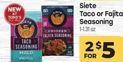 Tony’s Fresh Market Siete Taco or Fajita Seasoning offer