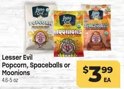 Tony’s Fresh Market Lesser Evil Popcorn Spaceballs or Moonions offer