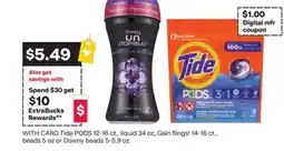 CVS Tide PODS 12-16 ct., liquid 34 oz, Gain flings! 14-16 ct., beads 5 oz or Downy beads 5-5.9 oz offer