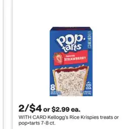 CVS Kellogg's Rice Krispies treats or pop • tarts 7-8 ct offer