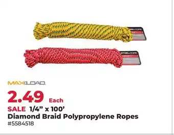 Runnings 1/4 x 100' Diamond Braid Polypropylene Ropes offer