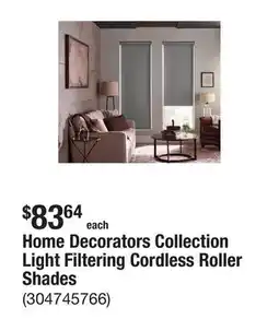 The Home Depot Home Decorators Collection Light Filtering Cordless Roller Shades offer