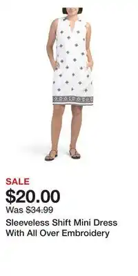 TJ Maxx Sleeveless Shift Mini Dress With All Over Embroidery offer