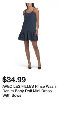 TJ Maxx AVEC LES FILLES Rinse Wash Denim Baby Doll Mini Dress With Bows offer