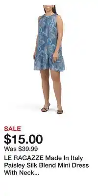 TJ Maxx LE RAGAZZE Made In Italy Paisley Silk Blend Mini Dress With Neck Detail offer