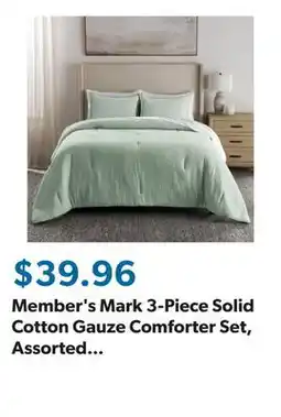Sam's Club Member's Mark 3-Piece Solid Cotton Gauze Comforter Set, Assorted Sizes and Colors offer