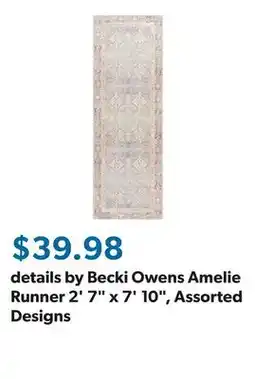 Sam's Club details by Becki Owens Amelie Runner 2' 7 x 7' 10, Assorted Designs offer