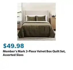 Sam's Club Member's Mark 3-Piece Velvet Box Quilt Set, Assorted Sizes offer