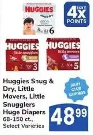 Albertsons Huggies snug & dry, little movers, little snugglers huge diapers offer