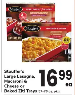 ACME Stouffer's Large Lasagna, Macaroni & Cheese or Baked Ziti Trays offer