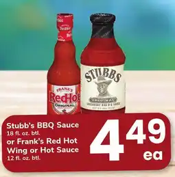 ACME Stubb's BBQ Sauce 18 fl. oz. btl. or Frank's Red Hot Wing or Hot Sauce 12 fl. oz. btl offer