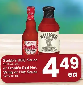 ACME Stubb's BBQ Sauce 18 fl. oz. btl. or Frank's Red Hot Wing or Hot Sauce 12 fl. oz. btl offer
