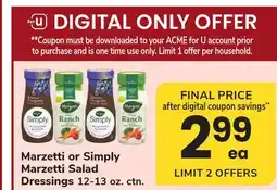 ACME Marzetti or Simply Marzetti Salad Dressings offer