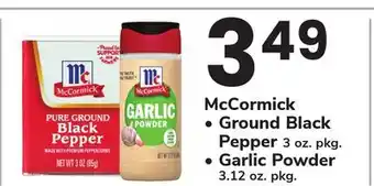 ACME McCormick Ground Black Pepper 3 oz. pkg., Garlic Powder 3.12 oz. pkg offer