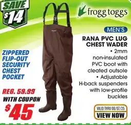 Big 5 Frogg Toggs Men's Rana PVC Lug Chest Wader offer
