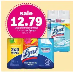 Meijer Lysol Disinfecting Wipes 3 pk./80 ct. or Sprays 2 pk./19 oz offer