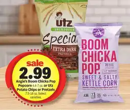Meijer Angie's Boom Chicka Pop Popcorn 4.4-7 oz. or Utz Potato Chips or Pretzels 7.5-16 oz offer