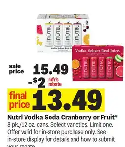 Meijer Nutrl Vodka Soda Cranberry or Fruit offer