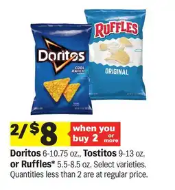 Meijer Doritos 6-10.75 oz., Tostitos 9-13 oz. or Ruffles* 5.5-8.5 oz offer