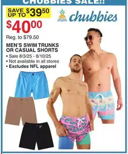 Dunham's Sports MEN'S SWIM TRUNKS OR CASUAL SHORTS offer