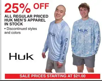Dunham's Sports ALL REGULAR PRICED HUK MEN'S APPAREL IN STOCK offer