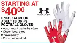 Dunham's Sports UNDER ARMOUR ADULT F8 OR F9 FOOTBALL GLOVES offer