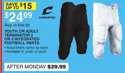 Dunham's Sports YOUTH OR ADULT TERMINATOR 2 OR 3 INTEGRATED FOOTBALL PANTS offer