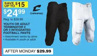 Dunham's Sports YOUTH OR ADULT TERMINATOR 2 OR 3 INTEGRATED FOOTBALL PANTS offer