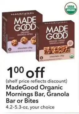 Publix MadeGood Organic Mornings Bar, Granola Bar or Bites offer