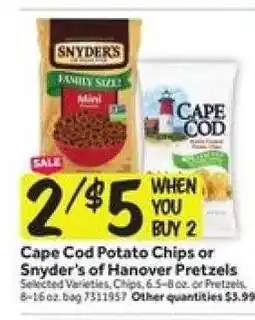 Stop&Shop Cape Cod Potato Chips or Snyder's of Hanover Pretzels offer