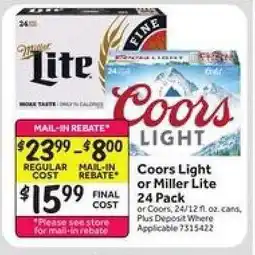 Stop&Shop Coors Light or Miller Lite 24 Pack offer